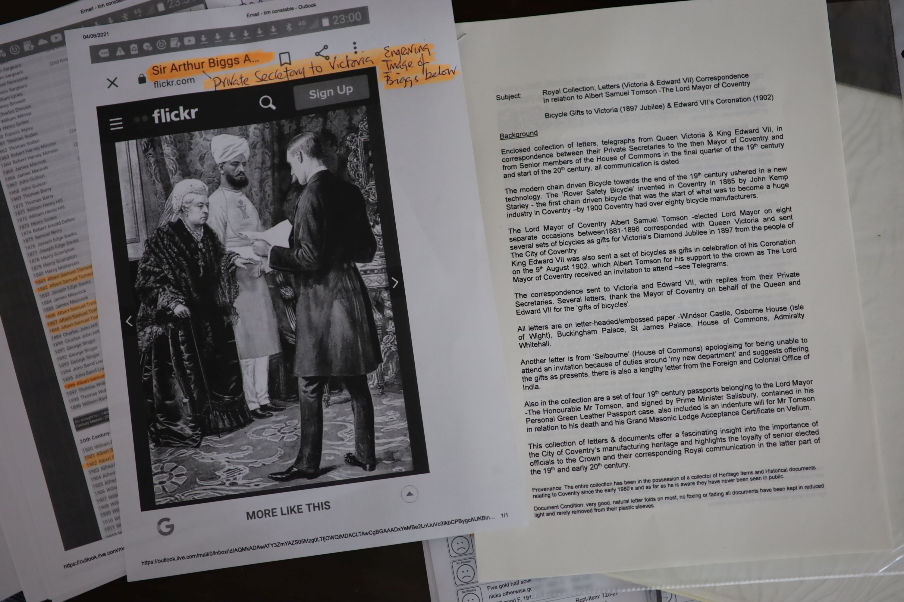 Royal Interest: an archive of letters, telegrams and other correspondence from the Private Secretaries of Queen Victoria and Edward VII, Coventry MP Henry William Eaton and other dignitaries to Albert Samuel Tomson, The